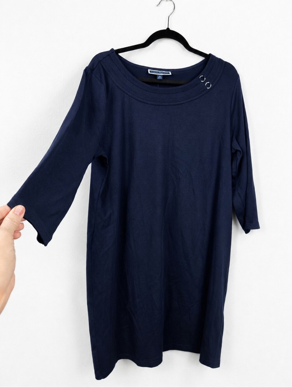 Karen Scott Sport Navy Boat Neck Knit Dress NWT XL Button Shoulder Comfy